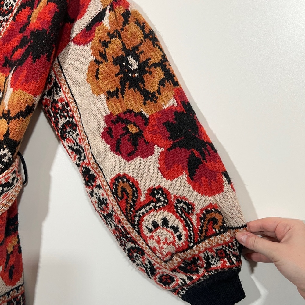 Farm Rio Floral Knit Cardigan with Belt size XS Wool Blend Anthropologie - Picture 5 of 9